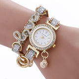Wish Hot Selling Alloy Diamond Set LOVE Bracelets Fashion WOMEN'S Quartz Watch Coiling Pendant Fashion Watch JS1008