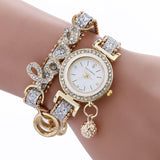 Wish Hot Selling Alloy Diamond Set LOVE Bracelets Fashion WOMEN'S Quartz Watch Coiling Pendant Fashion Watch JS1008
