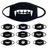 Unisex Solid Black Cartoon Teeth Print Face Half Mouth Mask Fashion Cute Breathable Warm Cotton Windproof Anti-Dust Masks