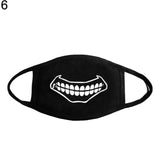 Unisex Solid Black Cartoon Teeth Print Face Half Mouth Mask Fashion Cute Breathable Warm Cotton Windproof Anti-Dust Masks