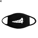 Unisex Solid Black Cartoon Teeth Print Face Half Mouth Mask Fashion Cute Breathable Warm Cotton Windproof Anti-Dust Masks