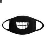 Unisex Solid Black Cartoon Teeth Print Face Half Mouth Mask Fashion Cute Breathable Warm Cotton Windproof Anti-Dust Masks