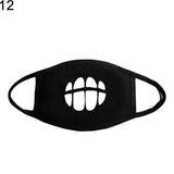 Unisex Solid Black Cartoon Teeth Print Face Half Mouth Mask Fashion Cute Breathable Warm Cotton Windproof Anti-Dust Masks