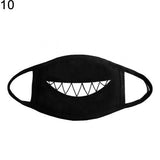 Unisex Solid Black Cartoon Teeth Print Face Half Mouth Mask Fashion Cute Breathable Warm Cotton Windproof Anti-Dust Masks