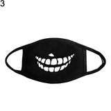 Unisex Solid Black Cartoon Teeth Print Face Half Mouth Mask Fashion Cute Breathable Warm Cotton Windproof Anti-Dust Masks
