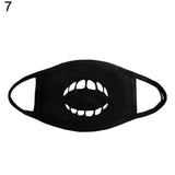 Unisex Solid Black Cartoon Teeth Print Face Half Mouth Mask Fashion Cute Breathable Warm Cotton Windproof Anti-Dust Masks