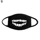 Unisex Solid Black Cartoon Teeth Print Face Half Mouth Mask Fashion Cute Breathable Warm Cotton Windproof Anti-Dust Masks