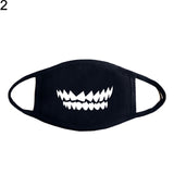 Unisex Solid Black Cartoon Teeth Print Face Half Mouth Mask Fashion Cute Breathable Warm Cotton Windproof Anti-Dust Masks