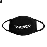 Unisex Solid Black Cartoon Teeth Print Face Half Mouth Mask Fashion Cute Breathable Warm Cotton Windproof Anti-Dust Masks
