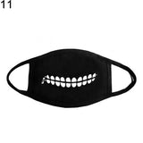 Unisex Solid Black Cartoon Teeth Print Face Half Mouth Mask Fashion Cute Breathable Warm Cotton Windproof Anti-Dust Masks