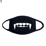 Unisex Solid Black Cartoon Teeth Print Face Half Mouth Mask Fashion Cute Breathable Warm Cotton Windproof Anti-Dust Masks
