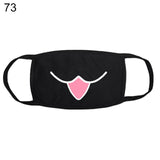 Unisex Solid Black Cartoon Teeth Print Face Half Mouth Mask Fashion Cute Breathable Warm Cotton Windproof Anti-Dust Masks