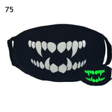 Unisex Solid Black Cartoon Teeth Print Face Half Mouth Mask Fashion Cute Breathable Warm Cotton Windproof Anti-Dust Masks