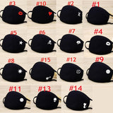 Unisex Solid Black Cartoon Teeth Print Face Half Mouth Mask Fashion Cute Breathable Warm Cotton Windproof Anti-Dust Masks