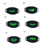 Unisex Solid Black Cartoon Teeth Print Face Half Mouth Mask Fashion Cute Breathable Warm Cotton Windproof Anti-Dust Masks