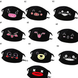 Unisex Solid Black Cartoon Teeth Print Face Half Mouth Mask Fashion Cute Breathable Warm Cotton Windproof Anti-Dust Masks