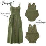 Mother and kids casual button dress Solid matching mom baby family clothes outfits cotton dress Cute baby romper summer dress
